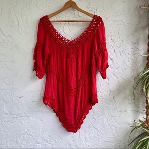 SOLD Boho crochet red coverup